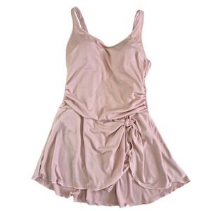 Aidonger Pink Ribbed Swim Dress One Piece Swimsuit Side Tie Size L